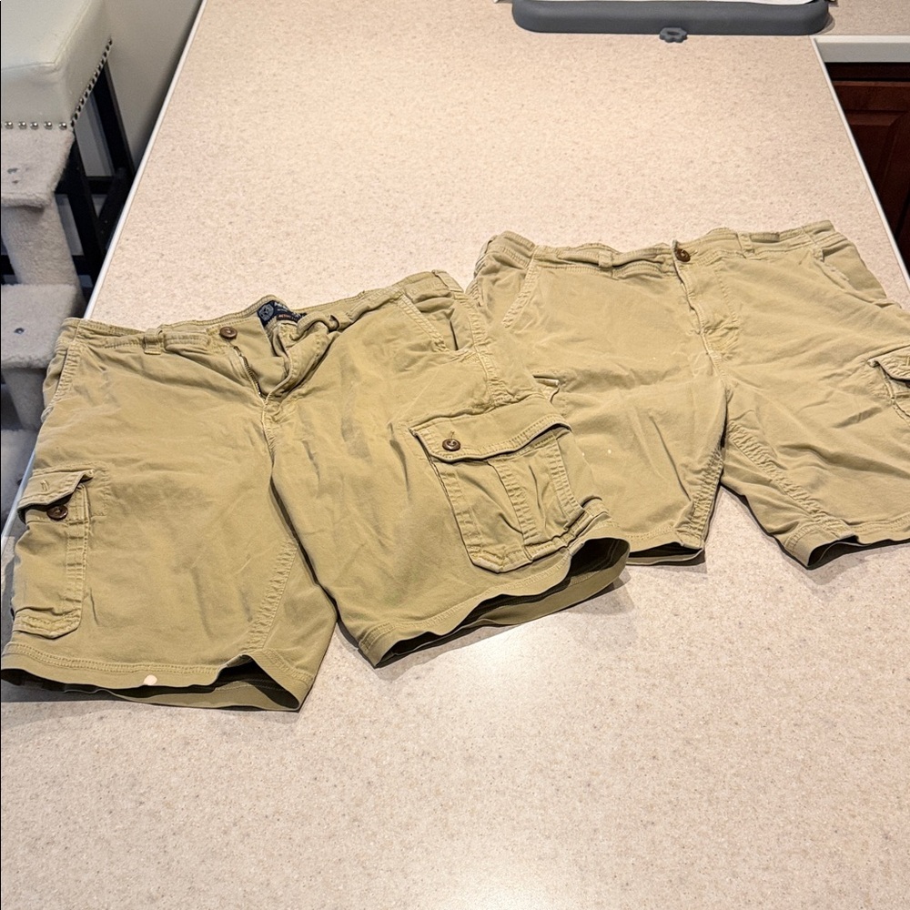 American Eagle Outfitters Men's Khaki Cargo Shorts - set of 2.